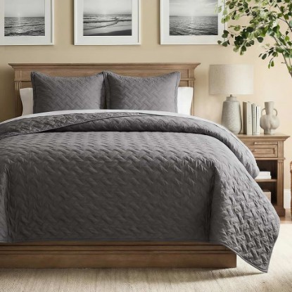 Picture of Bedsure Quilts King Size - Grey Bedspreads King Size with Basket Weave Pattern, Soft Quilt Bedding Set, Lightweight Comforter Set Coverlet for All Seasons with 2 Pillow Shams (106" x 96") OEKO-TEX STANDARD 100