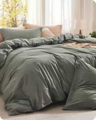 Picture of Bedsure PureWoven Cotton Comforter Set Prewashed, Queen Grayish Olive Green | Cotton Fabric, Microfiber Inner Fill, Soft, Breathable, Natural Wrinkle, 1 Comforter(90" X 90"), 2 Pillow Shams(20"x26") OEKO-TEX STANDARD 100