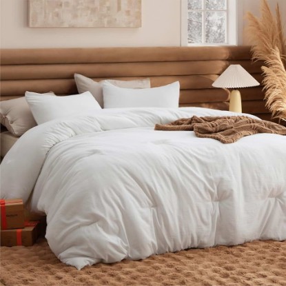 Picture of Bedsure Oversized King Comforter Set, White Soft Prewashed Bedding for All Seasons, 3 Pieces GentleSoft™ Bed Set, 1 Lightweight Comforter (120"x98") and 2 Pillowcases (20"x36") OEKO-TEX STANDARD 100