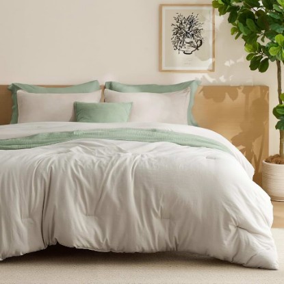 Picture of Bedsure Queen Comforter Set, Beige Soft Prewashed Bedding for All Seasons, 3 Pieces GentleSoft™ Bed Set, 1 Lightweight Comforter (90"x90") and 2 Pillowcases (20"x26") OEKO-TEX STANDARD 100