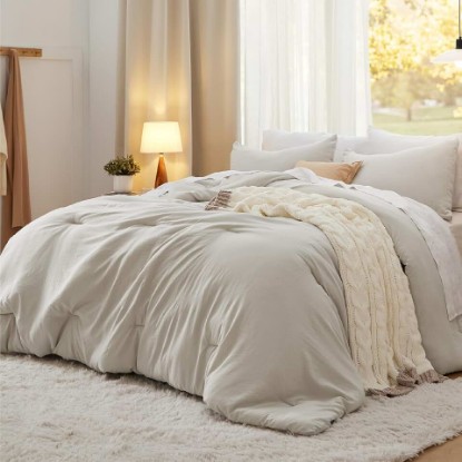 Picture of Bedsure Oversized King Comforter Set, Beige Soft Prewashed Bedding for All Seasons, 3 Pieces GentleSoft™ Bed Set, 1 Lightweight Comforter (120"x98") and 2 Pillowcases (20"x36") OEKO-TEX STANDARD 100