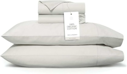 Picture of BOLL & BRANCH Signature Hemmed Sheet Set, Queen, Mist | Luxury 100% Organic Cotton - Buttery Soft and Breathable - Includes 1 Flat, 1 Fitted, 2 Pillowcases OEKO-TEX STANDARD 100