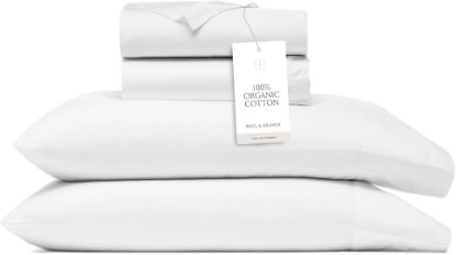 Picture of BOLL & BRANCH Percale Hemmed Sheet Set, Full, White | Luxury 100% Organic Cotton - 1 Flat, 1 Fitted, 2 Pillowcases OEKO-TEX STANDARD 100