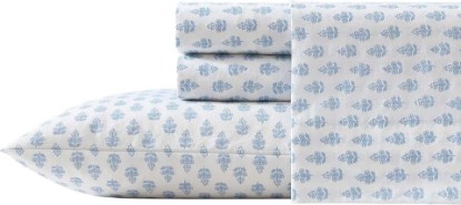 Picture of Laura Ashley King Size Sheet Set, 100% Cotton Percale Bedding with Matching Pillowcases, Fully Elastic Fitted Sheet, Deep Pocket, Floral Room Decor (Francesca Blue) OEKO-TEX STANDARD 100