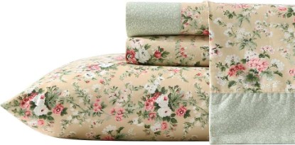 Picture of Laura Ashley Queen Size Sheet Set, Crisp & Lightweight Cotton Percale Bedding with Fitted Sheet and Pillowcases, Floral Room Decor, Deep Pocket, College Dorm Room Essentials (Serene Dream Brown)