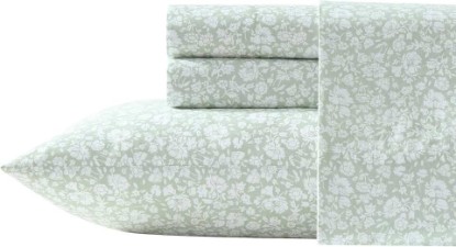 Picture of Laura Ashley Sheets, Cotton Percale Bedding Set, Lightweight & Breathable Room Essentials (Heirloom Ditzy Green, King)