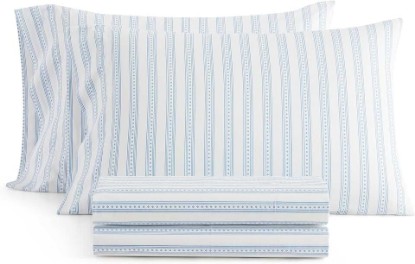 Picture of Martha Stewart - Queen Size Sheets Set, Crisp & Tailored Cooling Sheets with a Smooth Cotton Percale Lightweight Feel - Bed Sheets with Matching Pillowcases & Fitted Sheet (Francesca Stripe Blue)