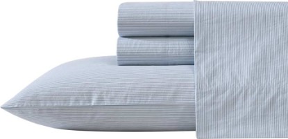 Picture of Nautica – Full Size Sheet Set, Crisp Cotton Percale Bedding with Matching Pillowcases, Lightweight & Breathable Bed Sheets, Deep Pocket, College Dorm Room Essentials (Penny Pinstripe Blue)