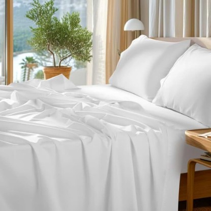 Picture of SONORO KATE 1000 Series 100% Egyptian Cotton Queen Sheet Set,4 Pieces | Soft,Breathable Long Staple,Sateen Weave,Luxury 5-Star Hotel Bed Sheets,16" Deep Pocket,White