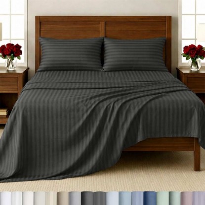 Picture of California Design Den 100% Cotton Sateen Twin Bed Sheet Set, 3 Pcs | Soft 500 Thread Count Backed by Good Housekeeping Seal, All-Around Elastic, Easy Care, OEKO-TEX certified - Grey Striped OEKO-TEX STANDARD 100