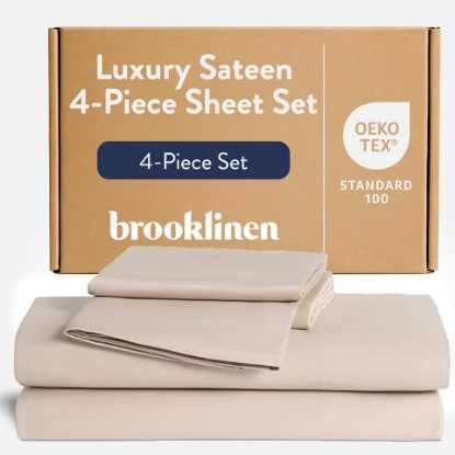 Picture of Brooklinen Sateen 4-Pc Sheet Set Hotel-Quality Luxury - Queen, Pebble | Buttery-soft 100% long-staple cotton sateen, silky & hotel-quality; softest sheets; breathable & durable; cool & luxurious.