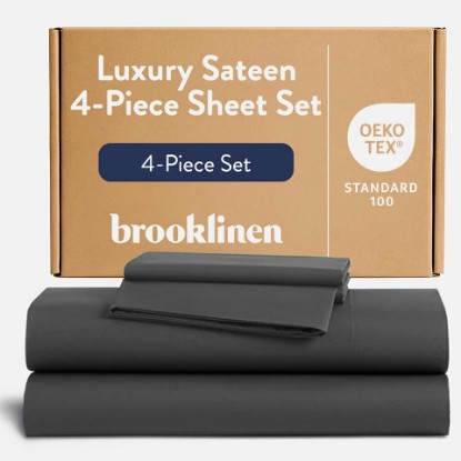 Picture of Brooklinen Sateen 4-Pc Sheet Set Hotel-Quality Luxury - Queen, Slate Grey | Buttery-soft 100% long-staple cotton sateen, silky & hotel-quality; softest sheets; breathable & durable; cool & luxurious.