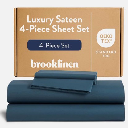Picture of Brooklinen Sateen 4-Pc Sheet Set Hotel-Quality Luxury - Queen, Abyss Blue | Buttery-soft 100% long-staple cotton sateen, silky & hotel-quality; softest sheets; breathable & durable; cool & luxurious.