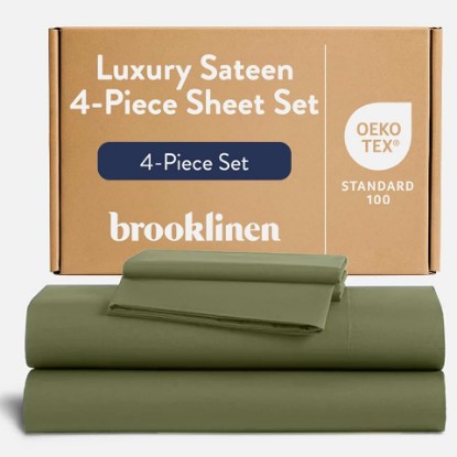Picture of Brooklinen Sateen 4-Pc Sheet Set Hotel-Quality Luxury - Queen, Fresh Moss | Buttery-soft 100% long-staple cotton sateen, silky & hotel-quality; softest sheets; breathable & durable; cool & luxurious.
