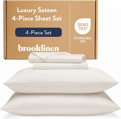 Picture of Brooklinen Sateen 4-Pc Sheet Set Hotel-Quality Luxury - Queen, Cream | Buttery-soft 100% long-staple cotton sateen, silky & hotel-quality; softest sheets; breathable & durable; cool & luxurious.