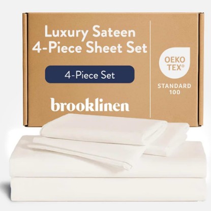 Picture of Brooklinen Sateen 4-Pc Sheet Set Hotel-Quality Luxury - King, Cream | Buttery-soft 100% long-staple cotton sateen, silky & hotel-quality; softest sheets; breathable & durable; cool & luxurious.