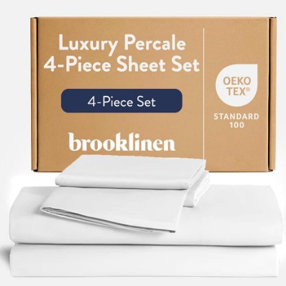 Picture of Brooklinen Percale 4-Pc Sheet Set for Hot Sleepers, Luxury - King, White | Cool, crisp percale weave in 100% long-staple cotton, breathable for hot sleepers; machine washable; lightweight & durable.