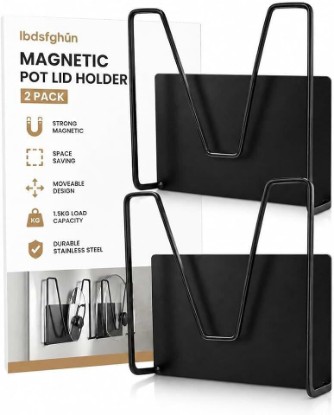 Picture of 2 Pcs Magnetic Pot Lid Holder,Strong Magnetic Stainless Steel Pot Lid Organizer, Refrigerator Mount Movable Kitchen Storage Rack for Cutting Board, Baking Tray and Pan Covers
