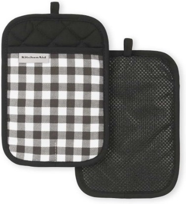 Picture of KITCHENAID Gingham Pot Holder 2-Pack Set, Matte Black, 7"x10"