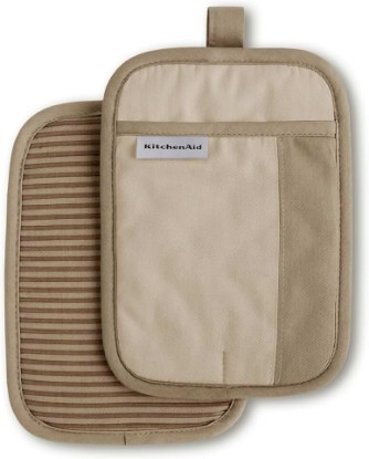 Picture of KitchenAid Beacon Two-Tone Non-Slip Pot Holder Set, Milkshake Tan/Beige, 7"x10", 2 Piece