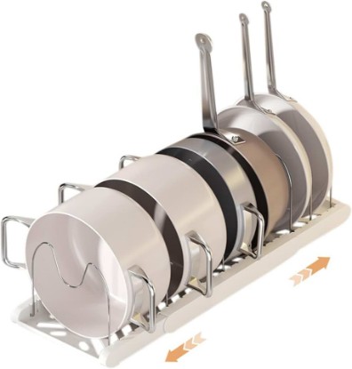 Picture of Pot Rack -Expandable Pan Organizer for Cabinet,Pot Lid Holder with 7 Adjustable Compartment for Kitchen Cabinet Cookware Baking Frying Rack,Apricot