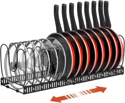 Picture of Housolution Pot and Pan Lid Organizer Holder Storage Rack, Black | 12"-23" Expandable, 14 Adjustable Dividers, Sturdy Metal Construction, Easy Assembly