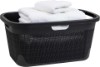 صورة Mind Reader 40L Laundry Basket, Linen Design Clothes Hamper, Plastic Storage Bin with Handles, Black
