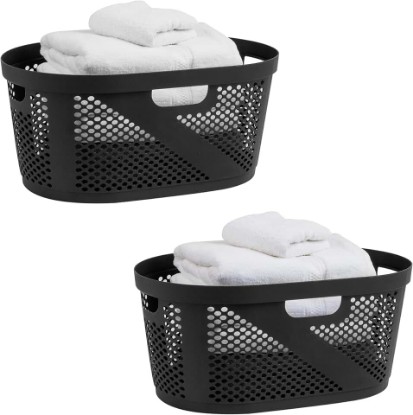 Picture of Mind Reader 40L Ventilated Laundry Baskets, Lightweight Clothes Hamper with Cutout Handles for Bathrooms and Closets, Plastic, Set of 2, Black