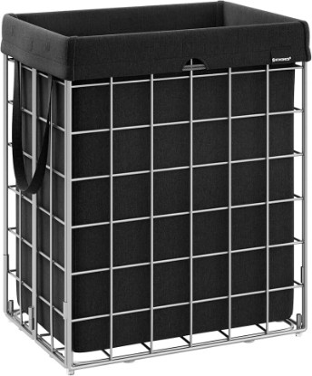 Picture of SONGMICS Laundry Hamper, 23.8 Gal. (90L) Laundry Basket, Collapsible Clothes Hamper, Removable and Washable Liner, Metal Wire Frame, for Bedroom Bathroom, Silver and Classic Black ULCB190B01