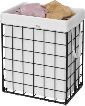 Picture of SONGMICS HOME Laundry Basket, Foldable Laundry Hamper, Clothes Hamper, Removable Liner with Handles, for Bedroom, Bathroom, 23.8 Gal. (90 L), White
