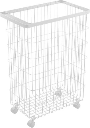 Picture of YAMAZAKI 4776 Laundry Basket with Casters, White, Approx. 11.0 x 18.3 x 24.0 inches (28 x 46.5 x 61 cm), Tower Laundry Hamper, Large Capacity