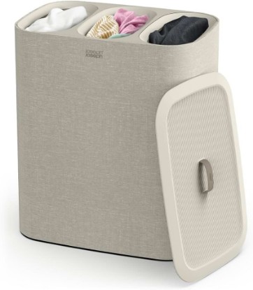 Picture of Joseph Joseph Tota Trio 90 liter/23.8 gallon Laundry Hamper Separation Basket with lid, 3 Removable Washing Bags with Handles- Ecru