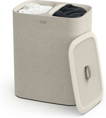 Picture of Joseph Joseph Tota 90 liter/23.8 gallon Laundry Hamper Separation Basket with lid, 2 Removable Washing Bags with Handles - Ecru