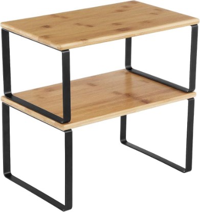 Picture of SONGMICS Cabinet Organizer Shelf, Set of 2 Spice Rack, Kitchen Storage | Kitchen Counter Storage Spice Rack, Steel, Bamboo, Light Bamboo and Matte Black, BYSTRO Collection UKCS02NB The Forest Stewardship Council