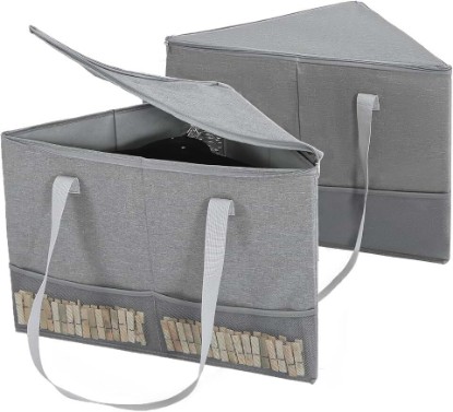 Picture of 2 Pack Rigid Hanger Organizer, Triangle Storage Bin with Lid, Hanger Holder Stand for Space Saving, Clothes Organizer Stacker for Closet Laundry Rooms