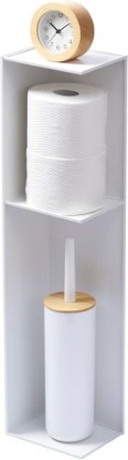 Picture of YAMAZAKI Home Tower Slim Bathroom Storage, Toilet Paper Stocker - Steel - | Slim bathroom storage cabinet and toilet paper stocker. Sturdy steel construction with three tiers. Built for everyday use.
