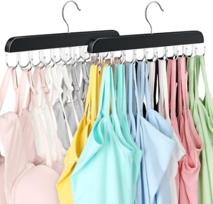 Picture of Tank Top Hanger with 40 Hooks for Closet Organizer, Premium Wood Bra Hanger | 2 Pack Foldable Space Saving Hangers Closet Organizers and Storage, Closet Accessories Multi Hook Hanger for Dorm & Apartment