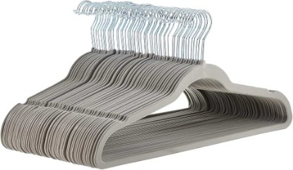 Picture of Amazon Basics Slim Velvet Non-Slip Space Saving Suit Clothes Hangers, Closet Organizer, Gray/Silver, 50-Pack