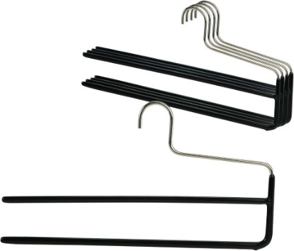 Picture of MAWA by Reston Lloyd Trouser Series Non-Slip Space-Saving Clothes Hanger with Double Rod for Pants, Style KH/2, Set of 5, Black
