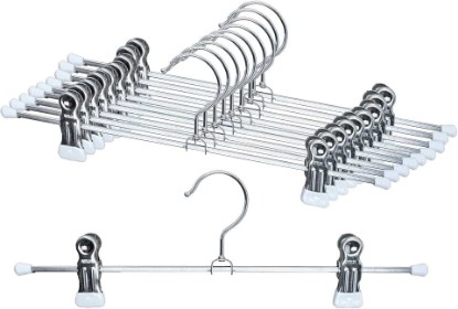 Picture of MAWA by Reston Lloyd Non-Slip Space-Saving Clothes Hanger For Pants & Skirts with Two Clips, Style K/40D, Set of 10, 15 3/4"L, White
