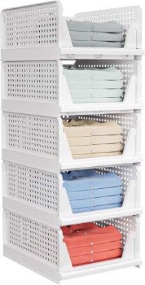 Picture of 5 Pack Stackable Closet Storage Basket - Stackable Storage Bins | Multifunctional & Foldable Closet Organizer Waterproof, Wardrobe Cupboard Space-Saving Storage Drawer Organizer