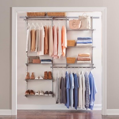 Picture of Rubbermaid Configurations Deluxe Custom Closet Kit, 3-6 Ft. Adjustable Metal Wire Shelving, Titanium Finish, Expandable Organization System, Hardware Included, for Home Closet/Pantry/Laundry/Mudroom