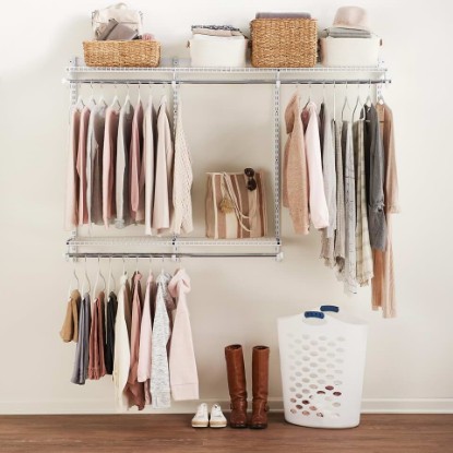 Picture of Rubbermaid Configurations Custom Closet Kit 3-6 Ft. Adjustable Metal Wire Shelving White Finish Expandable Organization System Hardware Included for Home Closet/Pantry/Laundry/Mudroom