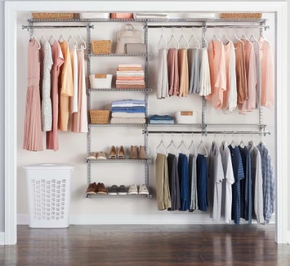 Picture of Rubbermaid Configurations Deluxe Custom Closet Kit 4-8 Ft. Adjustable Metal Wire Shelving Titanium Finish Expandable Organization System Hardware Included for Home Closet/Pantry/Laundry/Mudroom