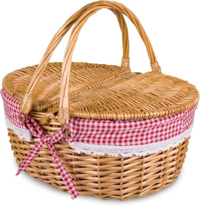 Picture of Wicker Picnic Basket with Lid and Handle Sturdy Woven Body with Washable Plaids Liner,Red