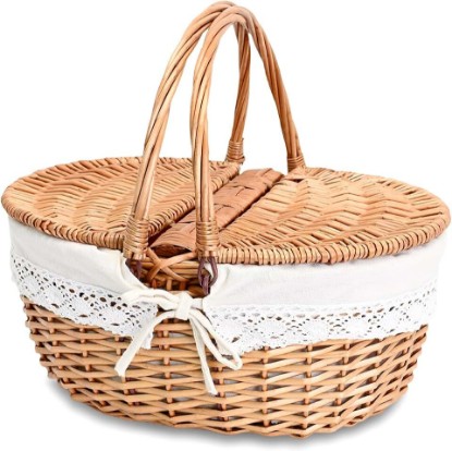 Picture of Wicker Picnic Basket with Removable Liner Empty Picnic Baskets with Lid, Picnic Hamper with Foldable Handles for Picnic 2, Natural Color, Large