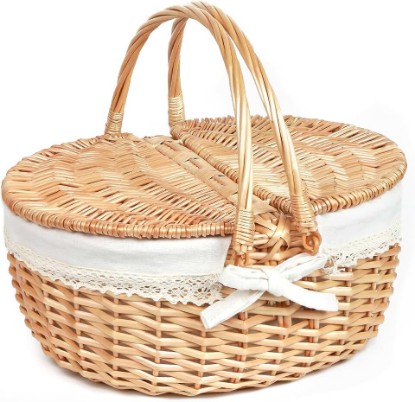 Picture of Hap Tim Wicker Picnic Basket for 2 with Lid - Unique Gifts Ideas for Couple, Engagement, Wedding, Bridal Shower, Family, Christmas - White Elephant Gifts for Adults(Y2408-B1)