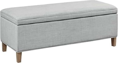 Picture of Martha Stewart Caymus Rectangular Storage Ottoman Bench, Upholstered Textured Fabric, Soft Hinge, Pipped Edges with Solid Wood Legs, Accent Furniture for Bedroom Décor, Easy to Assemble - Light Grey