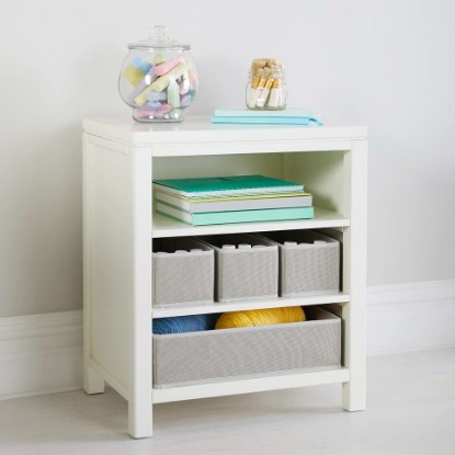 Picture of Martha Stewart Crafting Kids' Open Storage -Linen White: Wooden Shelving with Bins for Art Supplies, Single-Sided Organization with Compartments