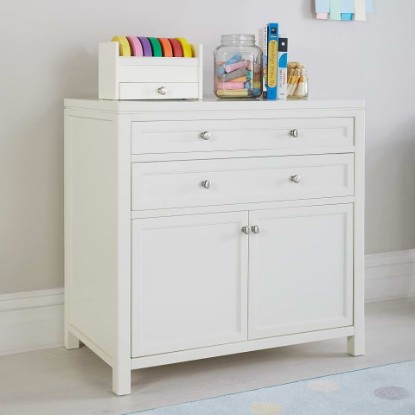 Picture of Martha Stewart Crafting Kids' Artwork Storage - Linen White: Wooden Art Supply Storage Cabinet with Drawers, Crafting Organization for Paper and Tools